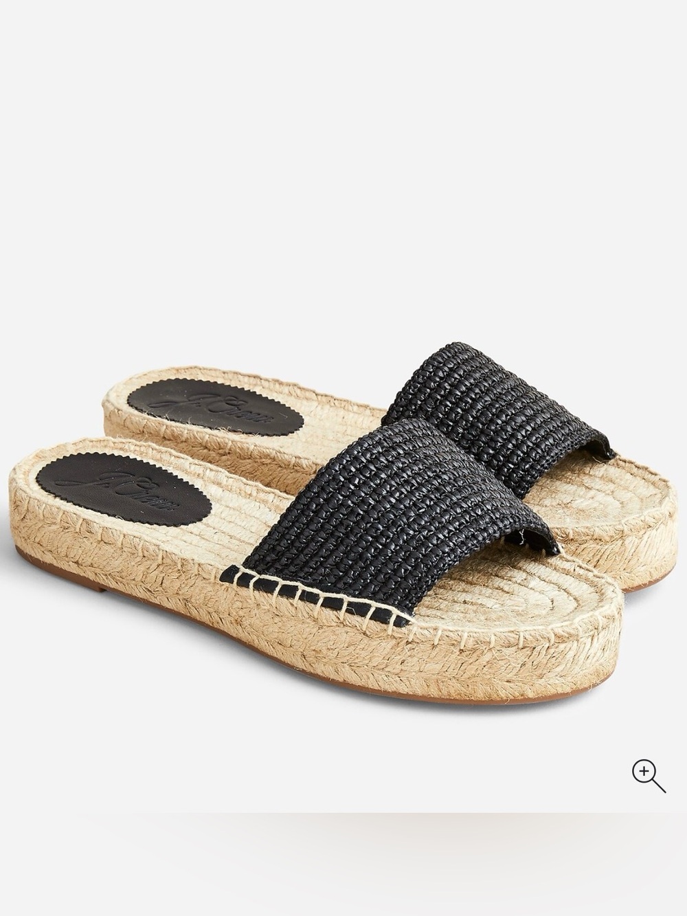 J. Crew Woven Raffia Slip-On Platform Espadrille Slide Sandals Black 7